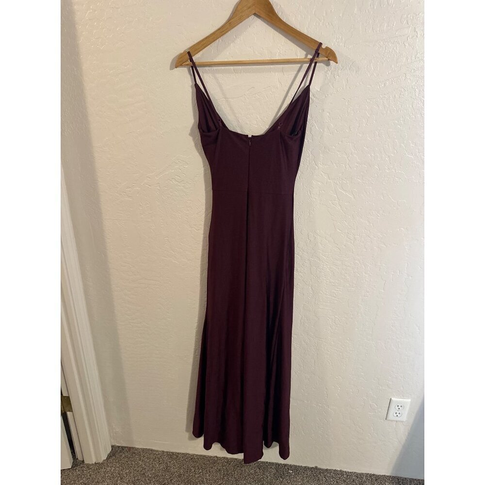 Y La Scala 90’s Burgundy Moody V Neck Spaghetti Strap Ruched Long Evening Gown - Picture 12 of 16
